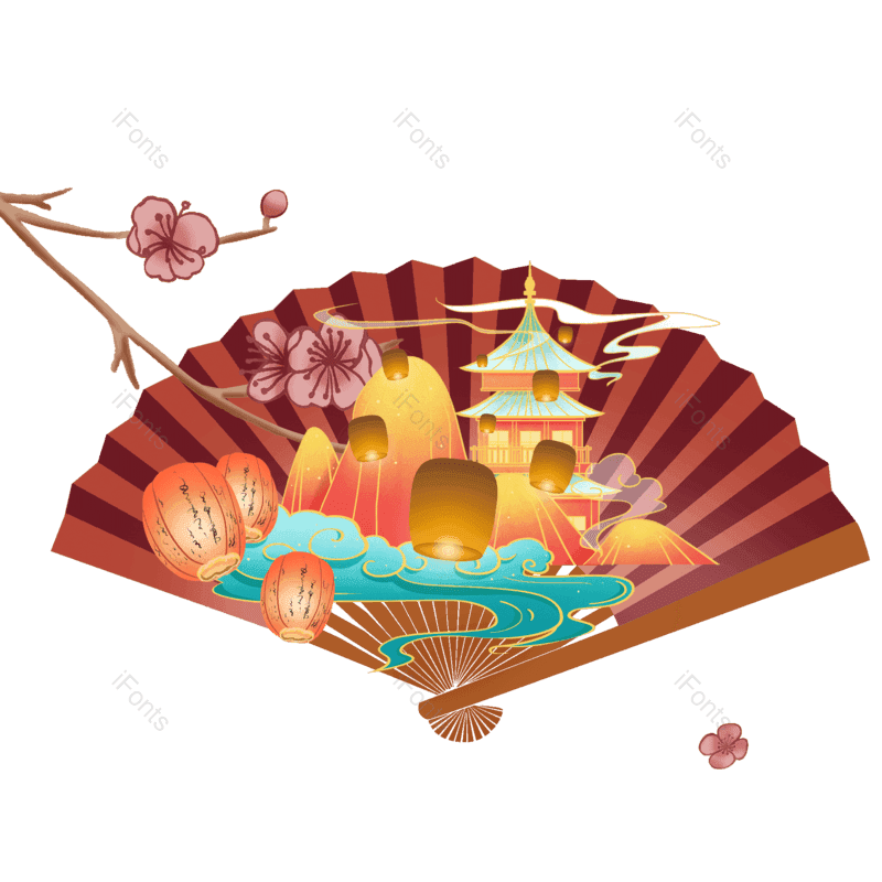传统图片,扇子元素,古风PNG,纹样免抠素材
